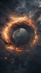 Wall Mural - a large, fiery hole in the sky with stars and clouds surrounding it