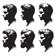 Silhouette set of men head. Vector isolated illustration