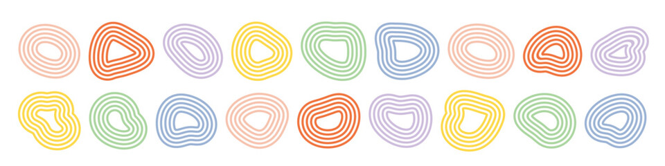 Poster - Abstract stripy shapes collection. Different rounded organic form set with lines