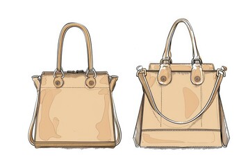 Wall Mural - A pair of women's handbags on a clean and minimalist white background, perfect for showcasing fashion accessories or designing an editorial spread