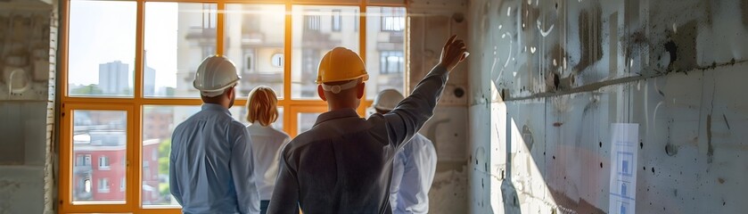 Construction Architect Explaining Renovation Ideas to Clients in Office