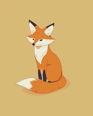 Wall Mural - A cartoon fox is sitting on the ground