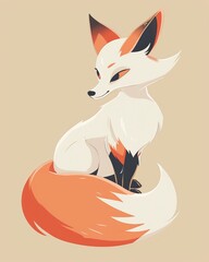Wall Mural - A cartoon fox is sitting on a white background