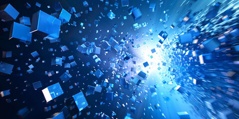 Wall Mural - Blue technology abstract photon big data network creative illustration