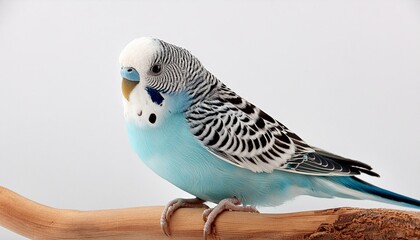 Wall Mural -  budgie sitting on a branch with a white background

