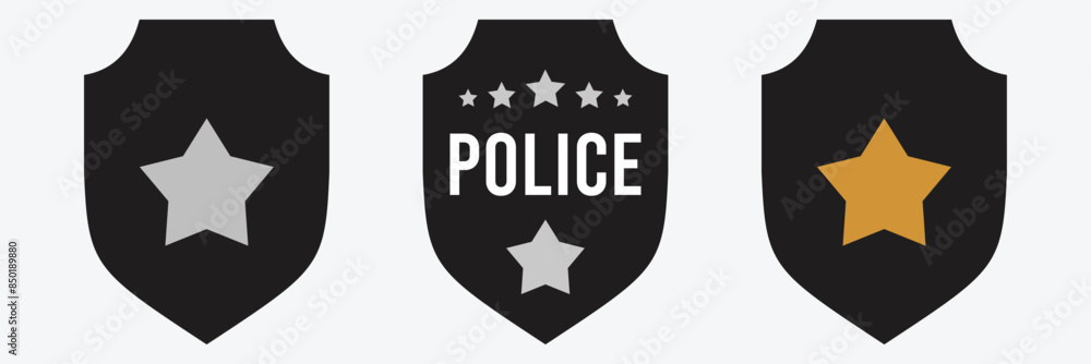 Police badge icon black and white vector sign Stock Vector | Adobe Stock