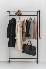 Wall Mural - A rack filled with various clothing items and handbags, perfect for commercial or editorial use