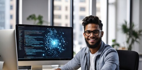 Diverse Office Enthusiastic White IT Programmer Working on Desktop Computer. Male Specialist Creating Innovative Software. Engineer Developing App, Program, Video Game
