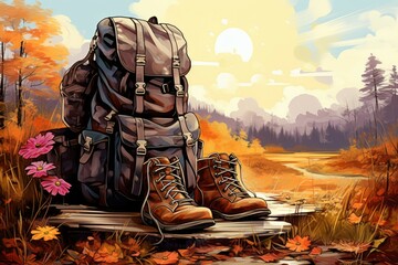 Wall Mural - Hiking gear - Generative AI