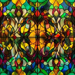 Poster - A colorful stained glass window with a design of flowers and leaves