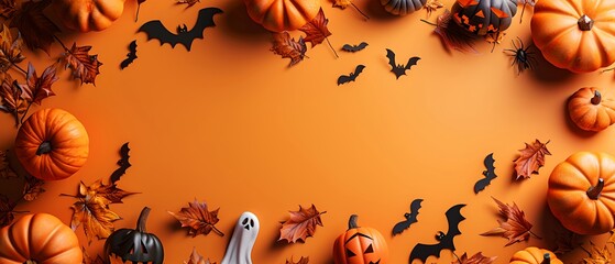 Halloween Background: Flying Bats on Orange