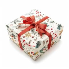 Gift box isolated on background. Surprise for xmas, present for new year, Pattern shape Christmas gift box