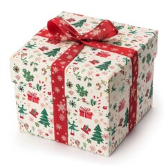 Gift box isolated on background. Surprise for xmas, present for new year, Pattern shape Christmas gift box