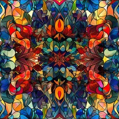 Poster - A colorful stained glass design with a flowery pattern