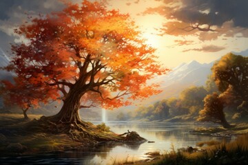 Wall Mural - Autumn light - Generative AI