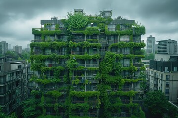 Wall Mural - Abandoned high-rise buildings covered with plants