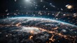 © Tamii - Many Satellites Flying over Earth as Seen from the Space, They Connect and Cover Planet with Digitalization Network of Information. Global Data Grid Connecting Whole World