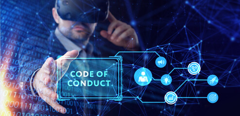 Wall Mural - Business, Technology, Internet and network concept. Virtual screen of the future: Code of conduct.