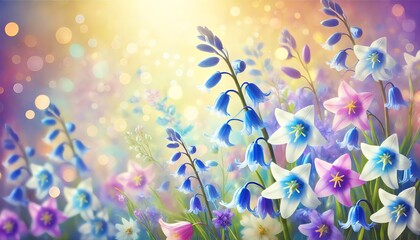 Wall Mural - A bright spring background featuring a variety of colorful bluebell flowers