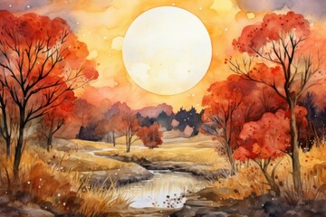 Canvas Print - Harvest moon - Generative AI