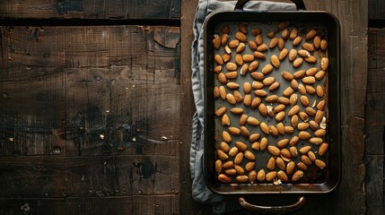 Almonds on a baking pan to be roasted