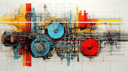 Wall Mural - Technical schematics in abstract precision