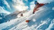 © Daso - Snowboarder Riding Down Sunlit Snowy Slope