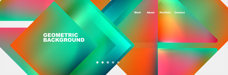 Colorful fluid gradient triangles and squares web site template. Vector Illustration For Wallpaper, Banner, Background, Card, Book Illustration, landing page