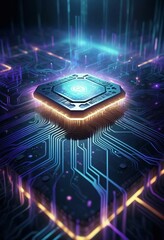 futuristic AI chip on a circuit board background, high tech and artificial intelligence concept animation
