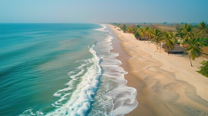 Wall Mural - A beautiful beach with a large wave crashing onto the shore