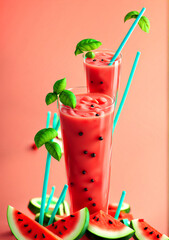 Poster - Watermelon Arrangement on Wooden Table