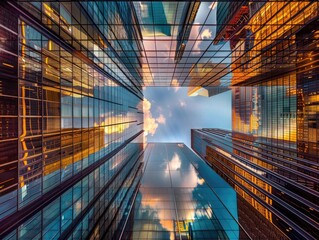 Wall Mural - Looking up at the tall buildings in the city