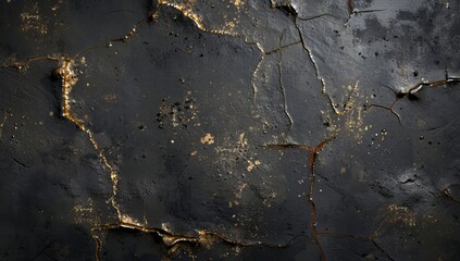 Wall Mural - dark gray and metallic texture with golden cracks, creating an abstract background for design or gra