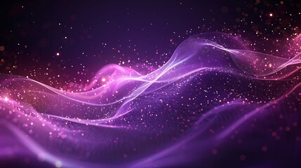 Wall Mural - Digital purple particles wave and light abstract background with shining dots stars