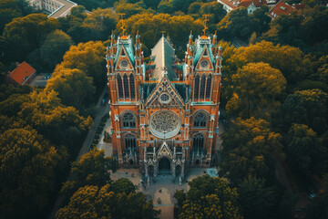 Professional photo of Roman Catholic Cathedral from aerial view