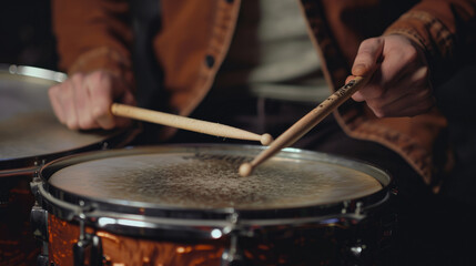 Wall Mural - Drummer’s Hands Using Sticks on Drum Kit