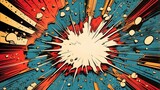 Vintage retro comic book cover with dots and light in a boom explosion crash bang style. Suitable for use as graphics or decorating. Visual Arts. Illustrator: Vector