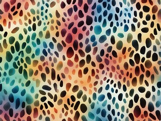 Wall Mural - Seamless Leopard and Snake Print with Endless Tie-Dye Pattern and Watercolor Gradient - Hand Drawn Animal Skin Background
