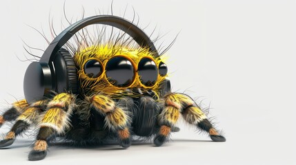 cute spider listening to music