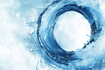 Poster - Dynamic splash of water creating a circular shape, emphasizing the purity and motion of clear blue water in a refreshing and abstract form, Generative AI
