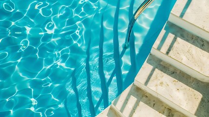 Poster - Swimming pool with stairs in blue water on a sunny summer day : Generative AI
