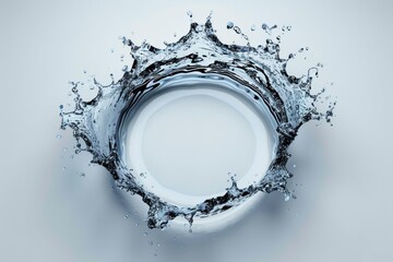 Poster - Abstract water splash forming a circular shape, highlighting the motion, purity, and refreshing nature of clear blue water in an artistic design, Generative AI