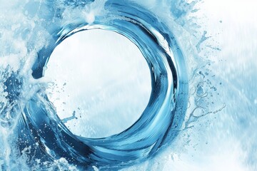 Poster - Dynamic splash of water creating a circular shape, emphasizing the purity and motion of clear blue water in a refreshing and abstract form, Generative AI