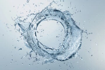 Poster - Dynamic water splash forming a circular shape, showcasing the purity, motion, and refreshing energy of clear blue water in an abstract form, Generative AI