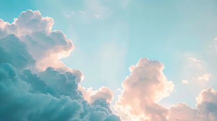 Wall Mural - blue pastel sky with white fluffy cloud cumulus clouds background cloudscape morning sky the concept