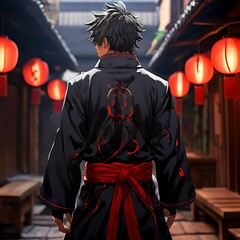 Male character from the back with grey hair, wearing a stylish jacket. Animation background images.
