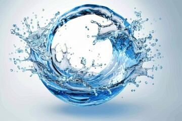 Poster - Dynamic water splash forming a circular shape, showcasing the purity, motion, and refreshing energy of clear blue water in an abstract form, Generative AI