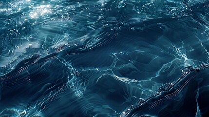Poster - Transparent dark blue clear water surface texture with ripples and splashes Abstract summer banner background Water waves in sunlight with copy space Cosmetic moisturizer micellar tone : Generative AI