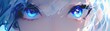 © Helfin - close-up illustration of shining blue eyes, anime style banner wallpaper background