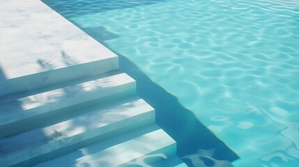 Poster - Swimming pool with stairs in blue water on a sunny summer day : Generative AI